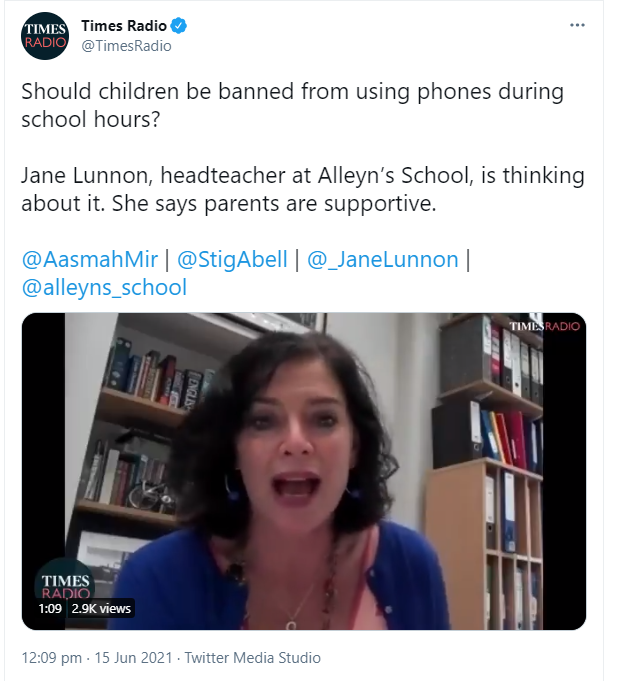 Times Radio: Jane Lunnon on Should Children Be Banned from Using Phones During School Hours?